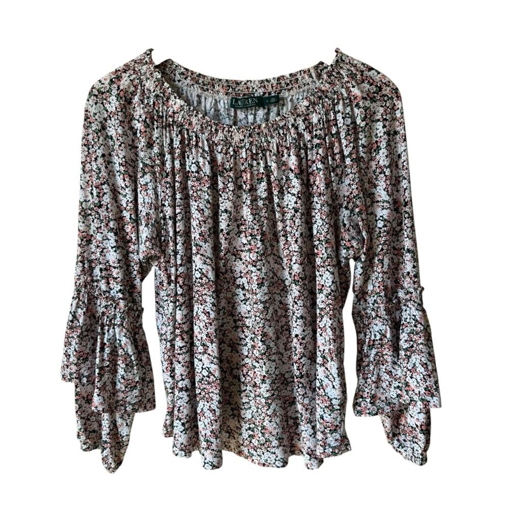 Lauren Ralph Lauren Floral Print Tiered Sleeve  Women's Size Large Blouse